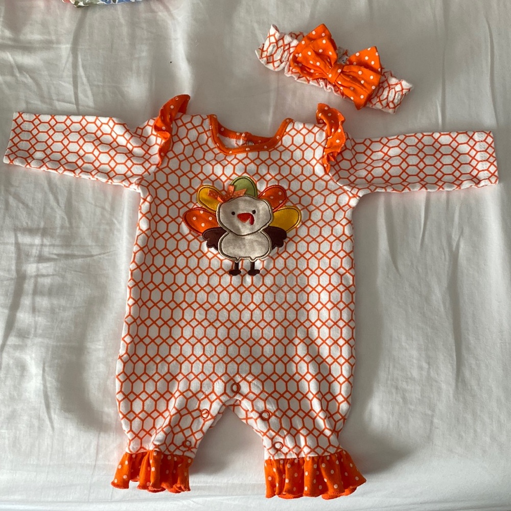 Thanksgiving one piece outfit with matching headband